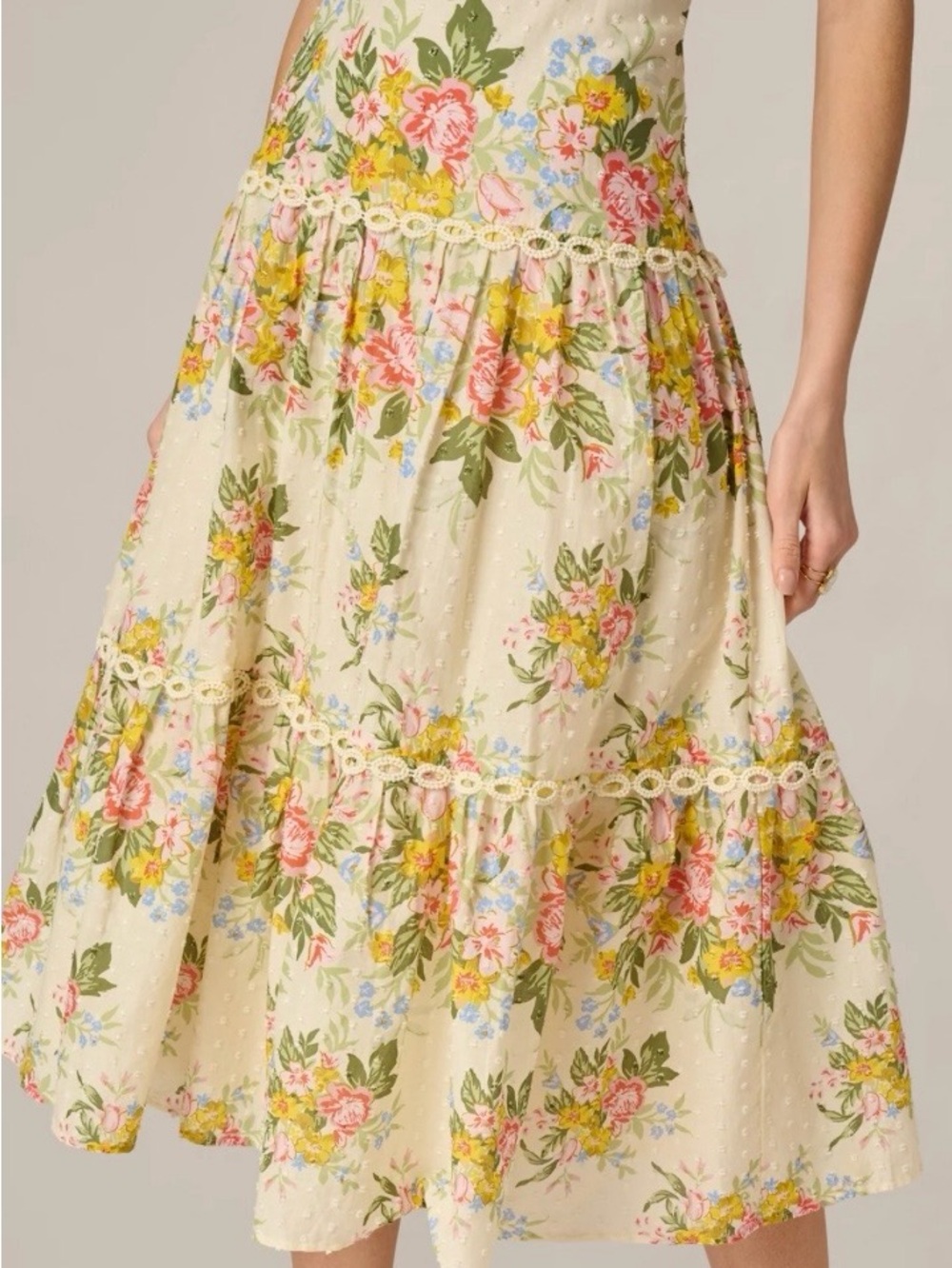 Adrianna Papell Cream Midi Dress with Pink & Yellow Floral Print - Picture 2 of 8